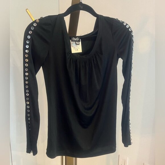 Dolce & Gabbana Tops - Dolce&Gabbana black top with hood and button sleeve details